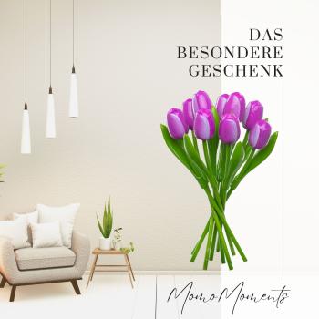 Tulip bouquet made of wood - 9 hand-painted wooden tulips, 34 cm tall, purple/white, wooden flower decoration, made in Holland
